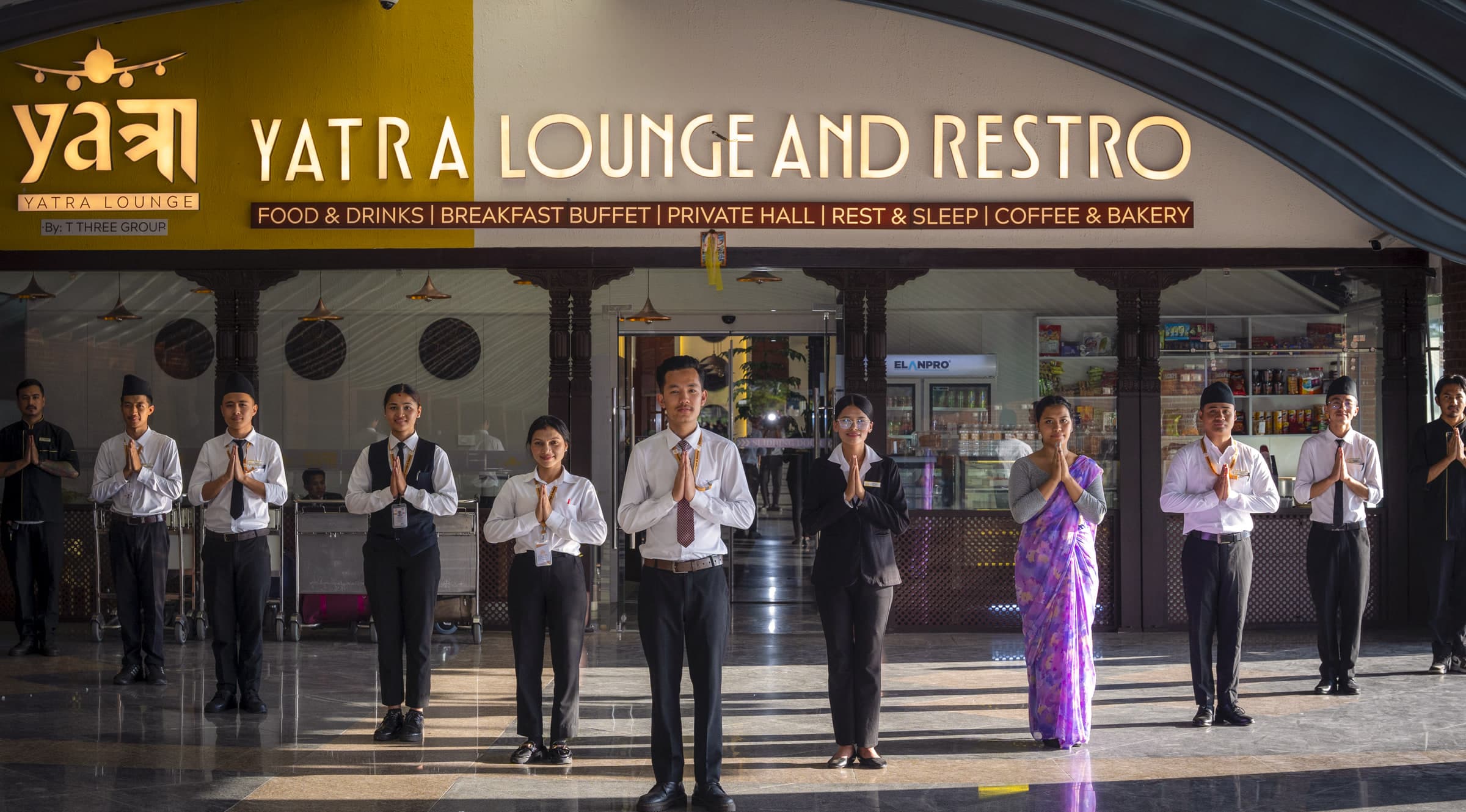 Yatra Lounge team at the entrance